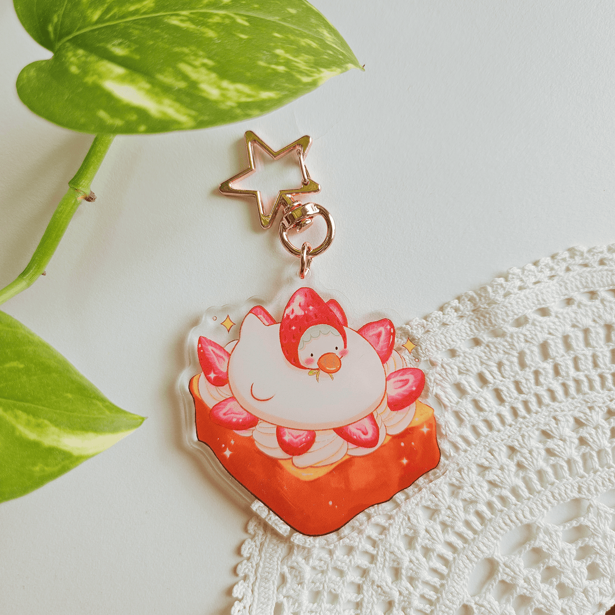 Strawberry Duck Toast Keychain