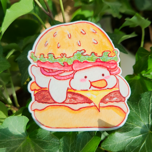 Duck inside of a hamburger sticker