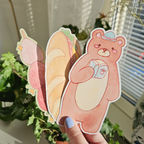 Cartoon bear, strawberry and baguette bookmarks.