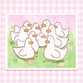 lots of white ducks looking angry illustration, print